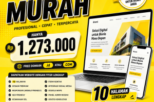 buatkan saya gambar promosi jasa website murah hanya 1.273.000 dengan Domain .id atau .COM profesional memiliki 10 halaman, ukuran konten instagram, WARNA DOMINAN KUNING